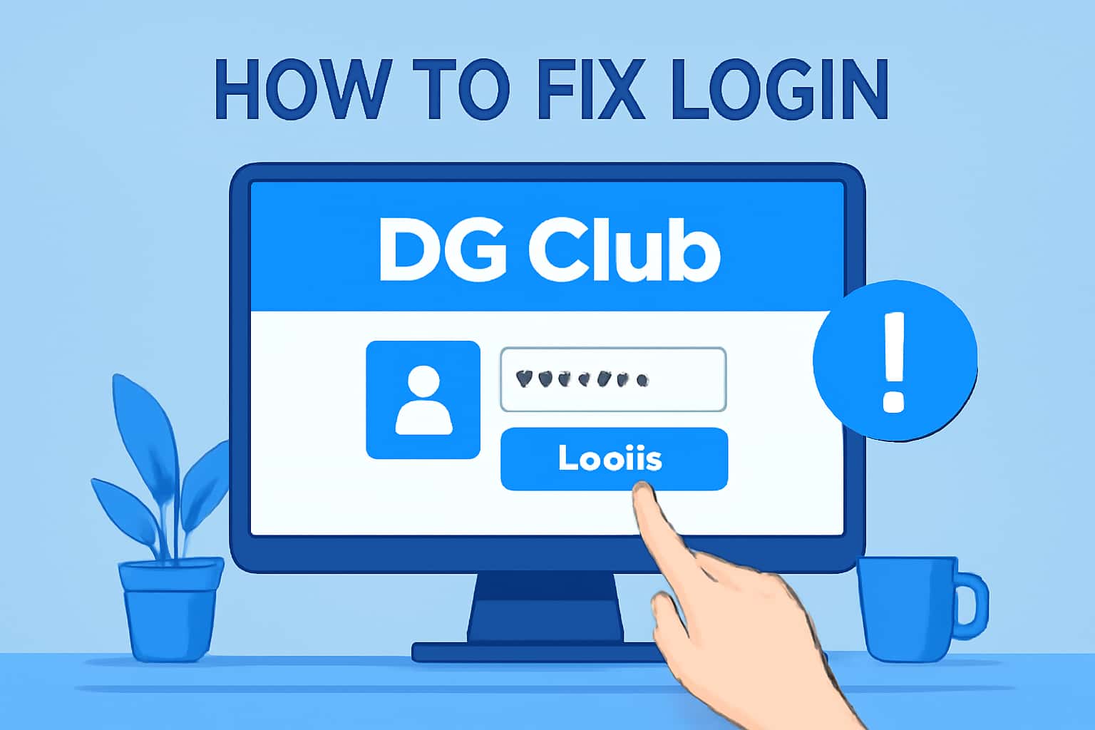 An educational scene showcasing troubleshooting steps for logging into DG Club.