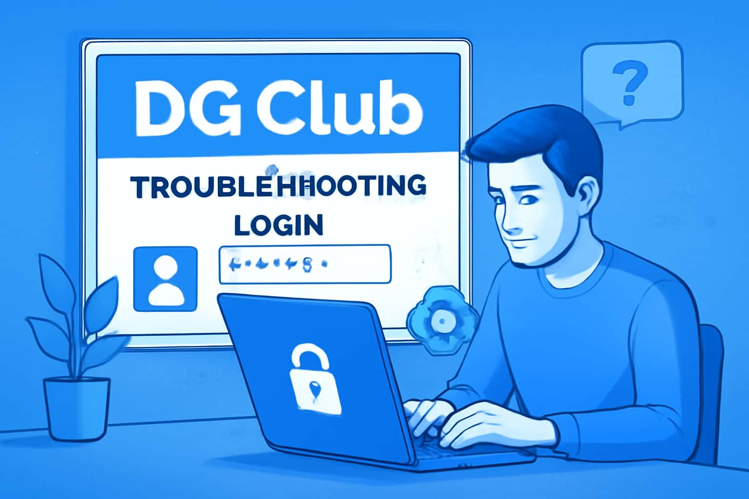 A clean visual representation of troubleshooting login issues with the text 'DG Club'.
